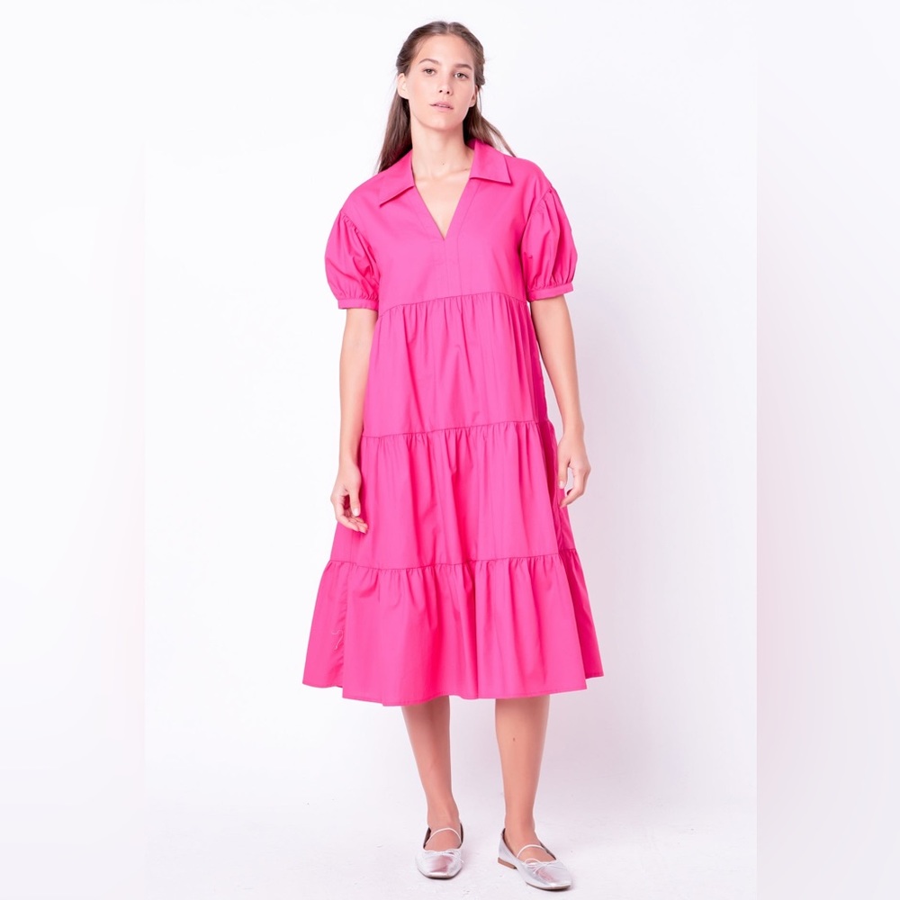 English Factory SHORT PUFF SLEEVE MIDI DRESS